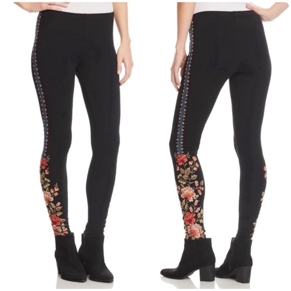 Johnny Was Pants - Johnny Was Libbie Leggings Floral Embroidered Black Size Small